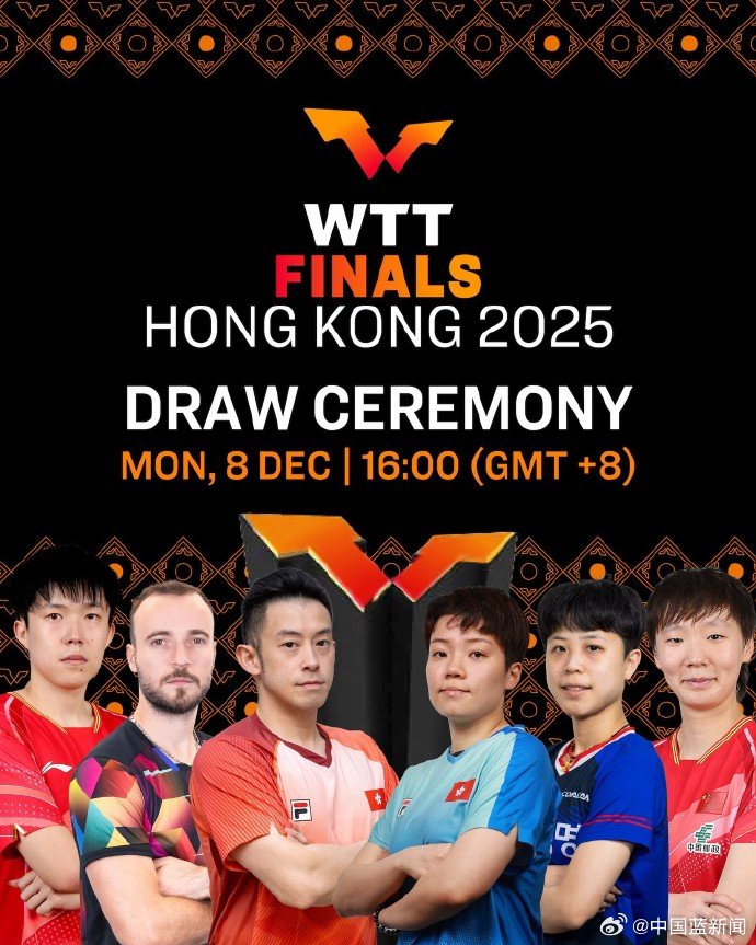 WTT香港总决赛12月10日开赛，今日16时抽签